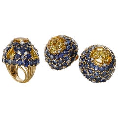 Retro Marchak Paris Blue and Yellow Sapphire and Diamond Suite, circa 1960