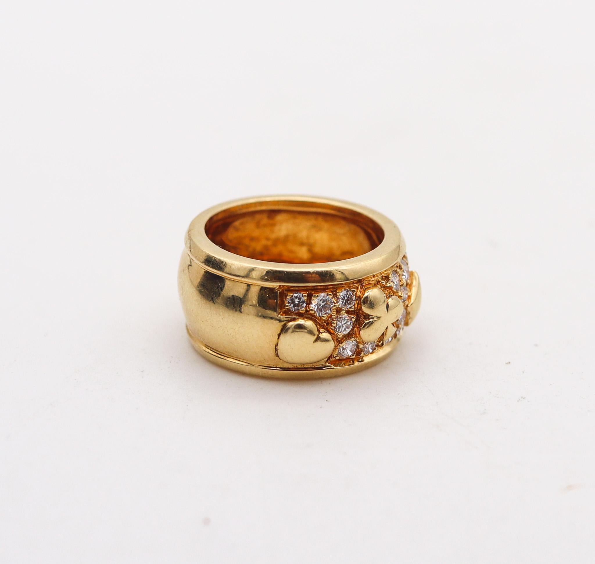 Modernist Marchak Paris Casino Motifs Band Ring In 18Kt Yellow Gold With VS Diamonds For Sale