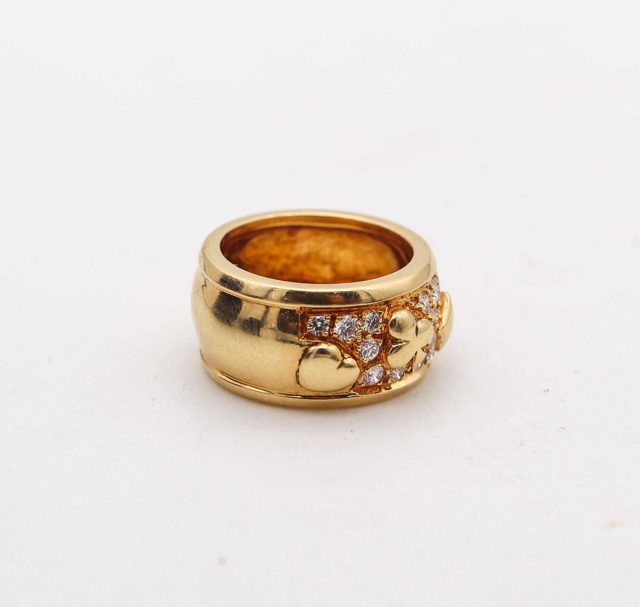 Modernist Marchak Paris Casino Motifs Band Ring In 18Kt Yellow Gold With VS Diamonds
