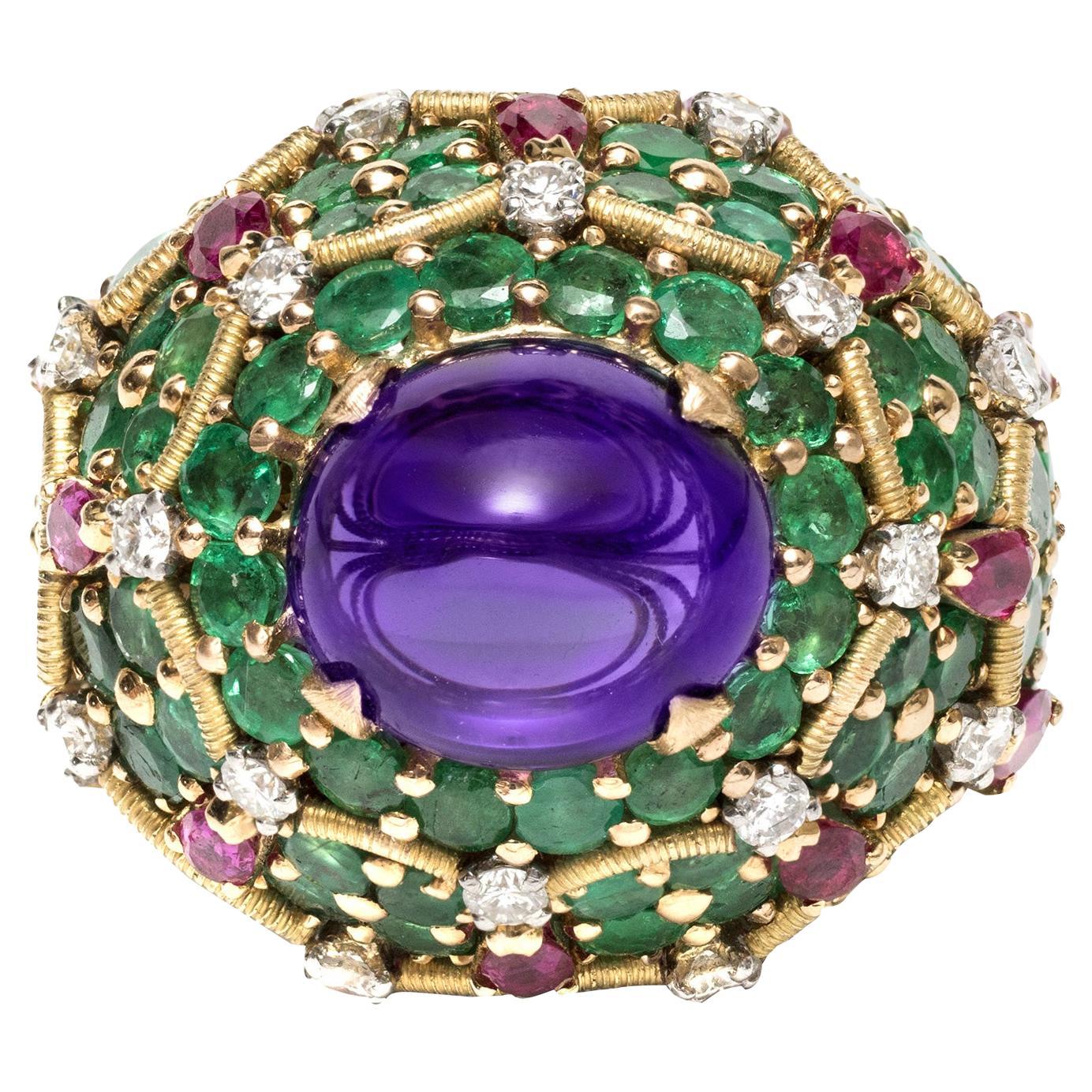 Marchak Paris Multi Gem and Cabochon Amethyst Ring For Sale