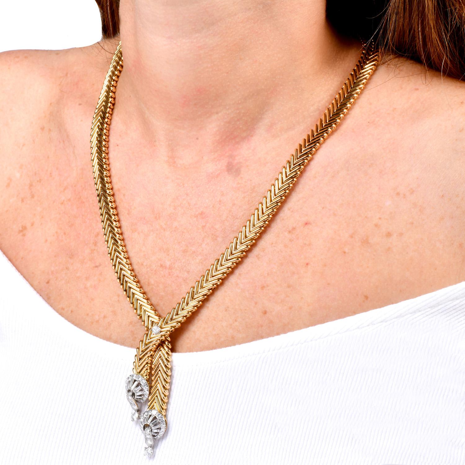 Marchak Paris Weinlese  Diamant-Halskette aus Gold mit Fancy Lariat-Diamant (Retro) im Angebot