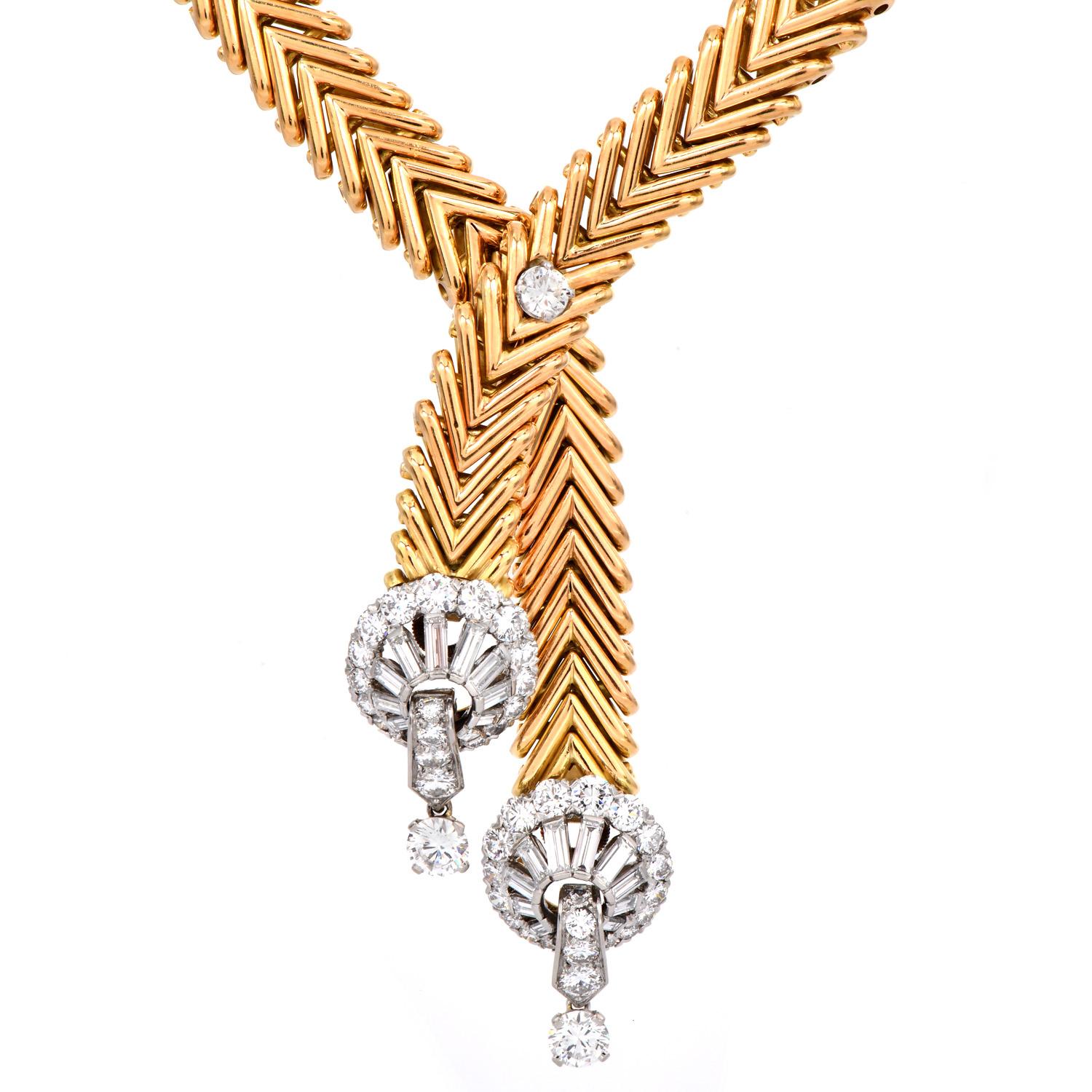 Marchak Paris Vintage  Diamond Fancy Lariat Gold Necklace In Excellent Condition For Sale In Miami, FL