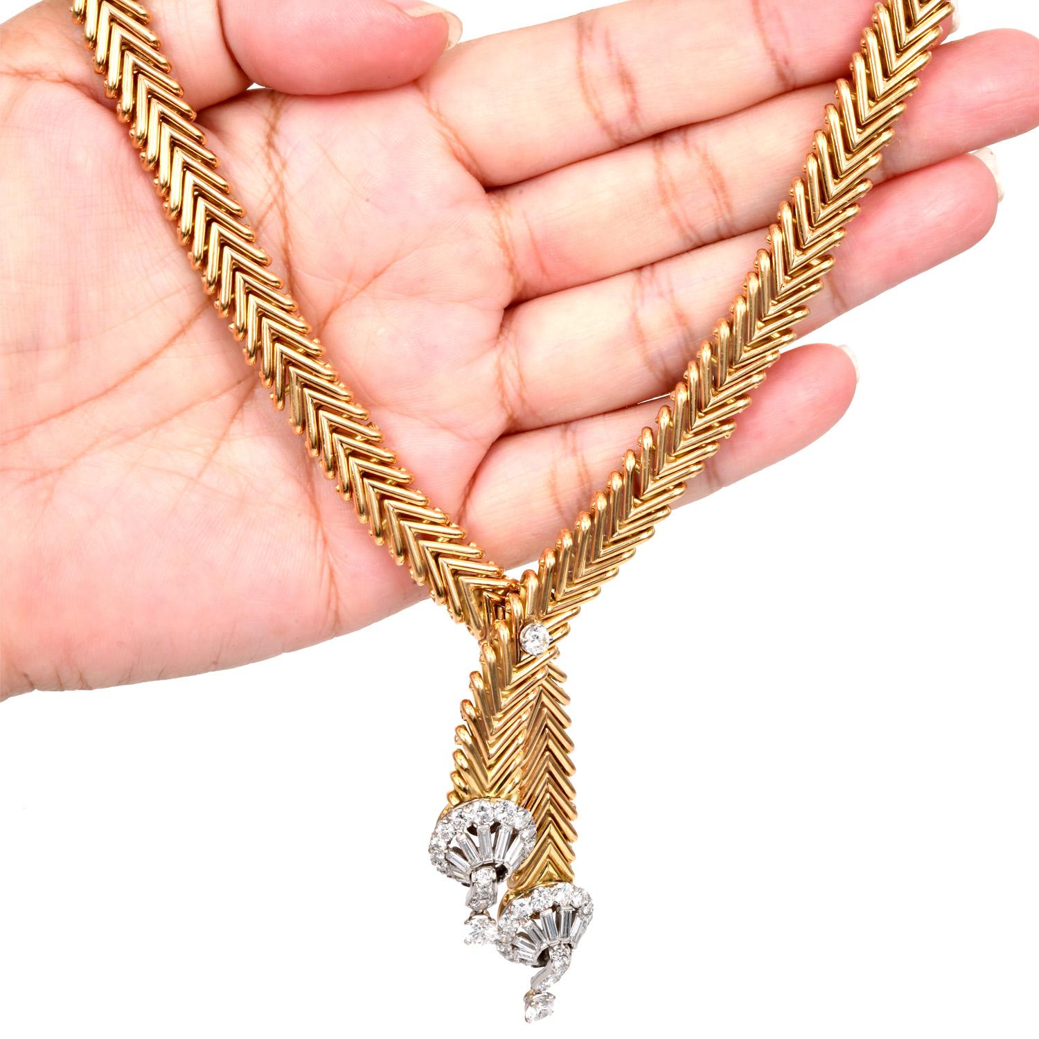 Marchak Paris Weinlese  Diamant-Halskette aus Gold mit Fancy Lariat-Diamant im Angebot 1