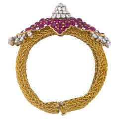 Marchak Ruby and Diamond Gold Mesh Bracelet