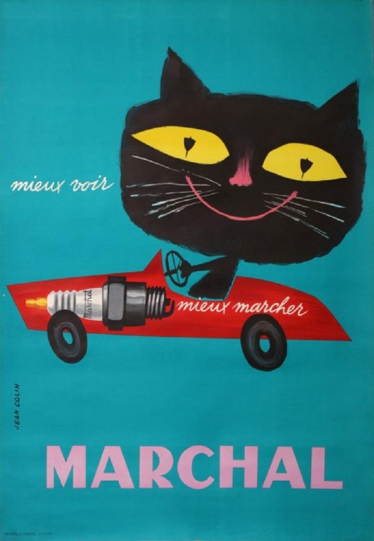 Extremely rare poster in excellent condition.

This eye catching Marchal poster by graphic artist Jean Colin was produced for the auto equipment company in the 1950s, advertising the new flash lights for cars. A founding member of the Alliance
