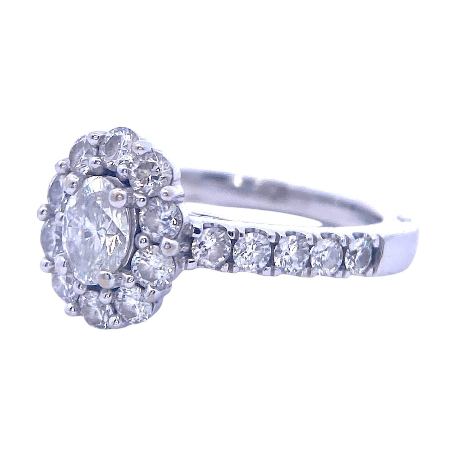 Women's Marchesa 18K White Gold Oval Diamond Engagement Ring For Sale