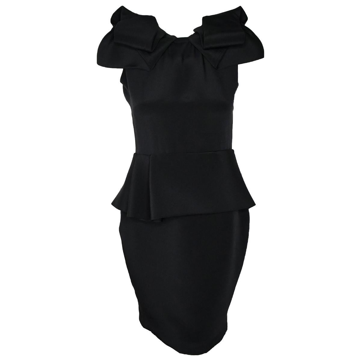 Marchesa Black 100% Silk Cap Sleeve Cocktail Dress With Peplum Size 4 US For Sale