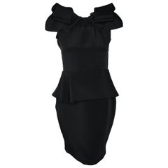 Marchesa Black 100% Silk Cap Sleeve Cocktail Dress With Peplum Size 4 US