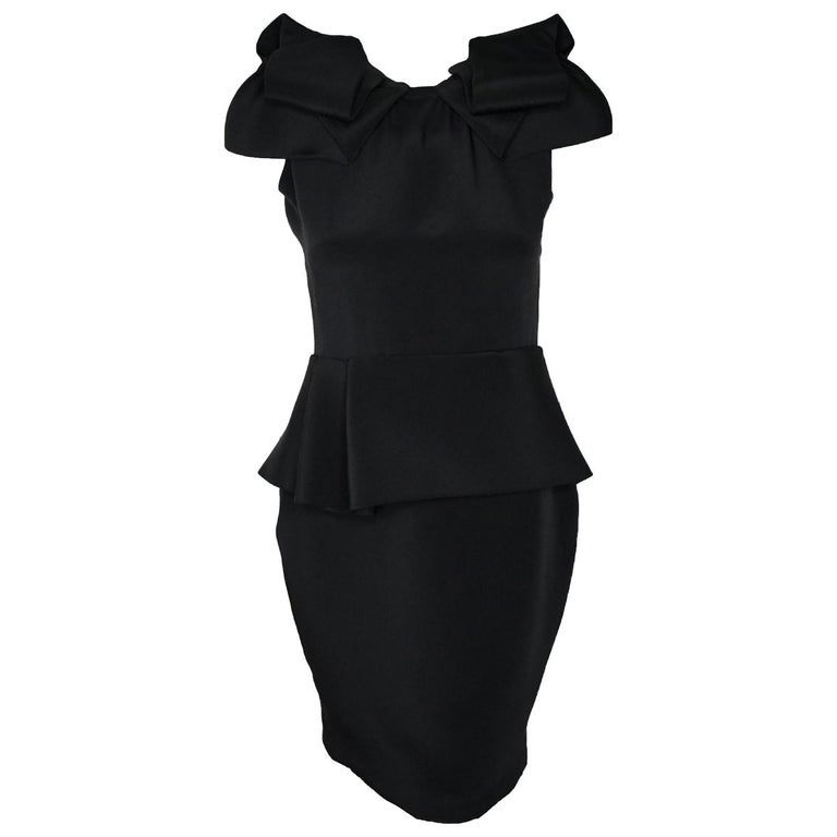 Marchesa Black 100% Silk Cap Sleeve Cocktail Dress With Peplum Size 4 ...