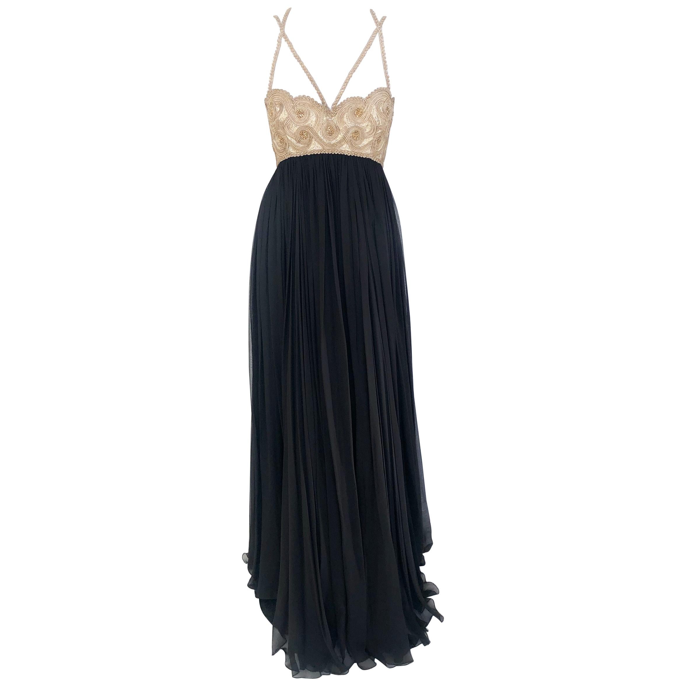 Marchesa black and gold empire gown For Sale
