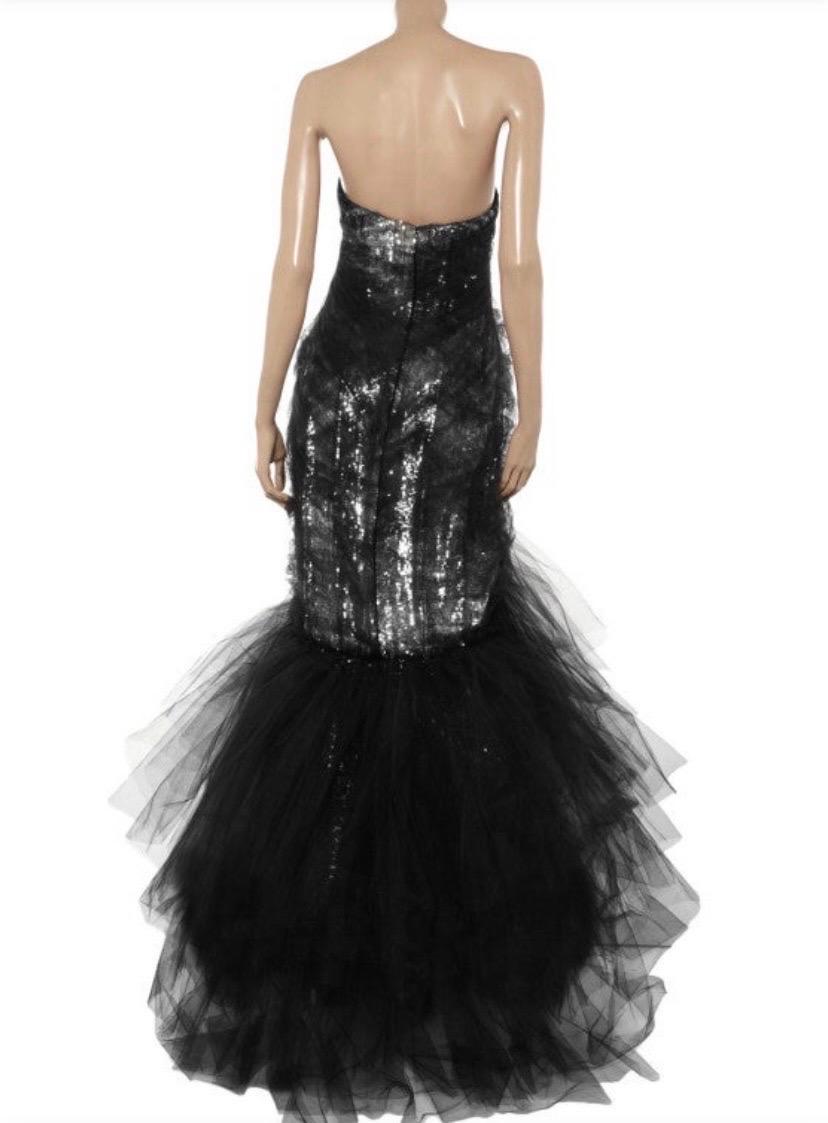 Women's Marchesa Black Sequined Silk and Tulle Dress Gown  For Sale