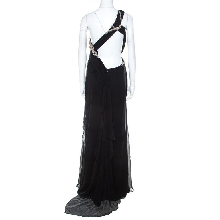 Marchesa Black Silk Embellished Bodice Evening Gown M For Sale at 1stDibs