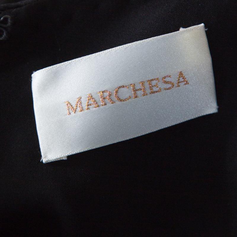 Marchesa Schwarzes Abendkleid aus Seide mit verschönertem Mieder M Damen im Angebot