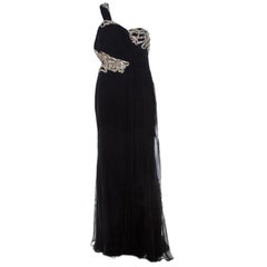Marchesa Black Silk Embellished Bodice Evening Gown M