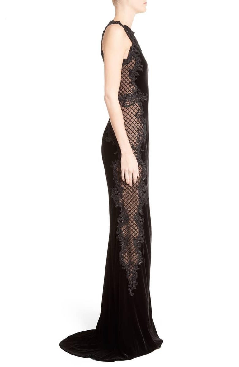 Marchesa Black Velvet Baroque Scroll Beaded Embroidered Tulle Column Dress Gown For Sale at 1stDibs Marchesa Black Velvet Baroque Scroll Beaded Embroidered Tulle Column Dress Gown For Sale at 1stDibs