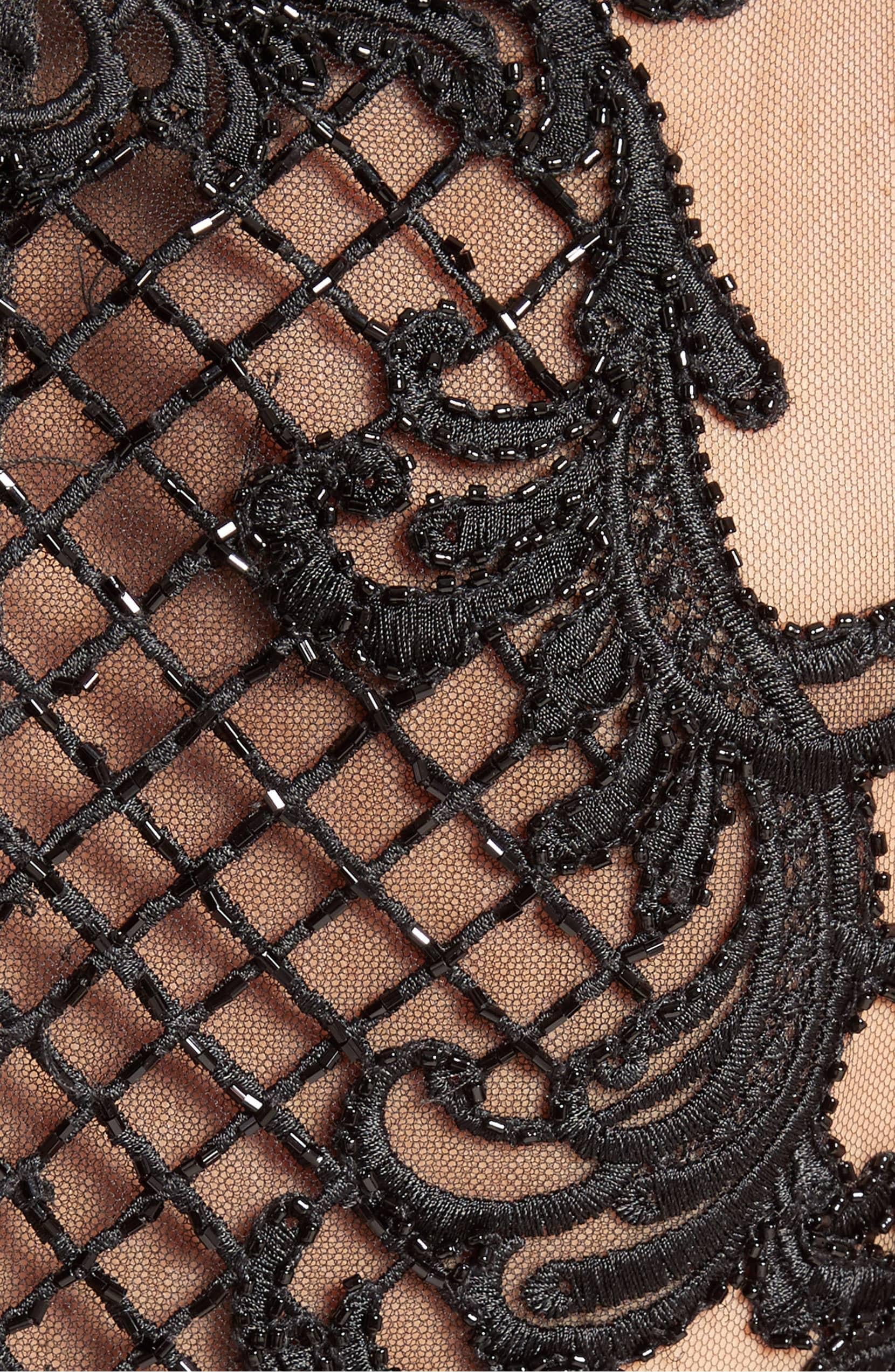 Marchesa Black Velvet Baroque Scroll Beaded Embroidered Tulle Column Dress Gown  For Sale 5