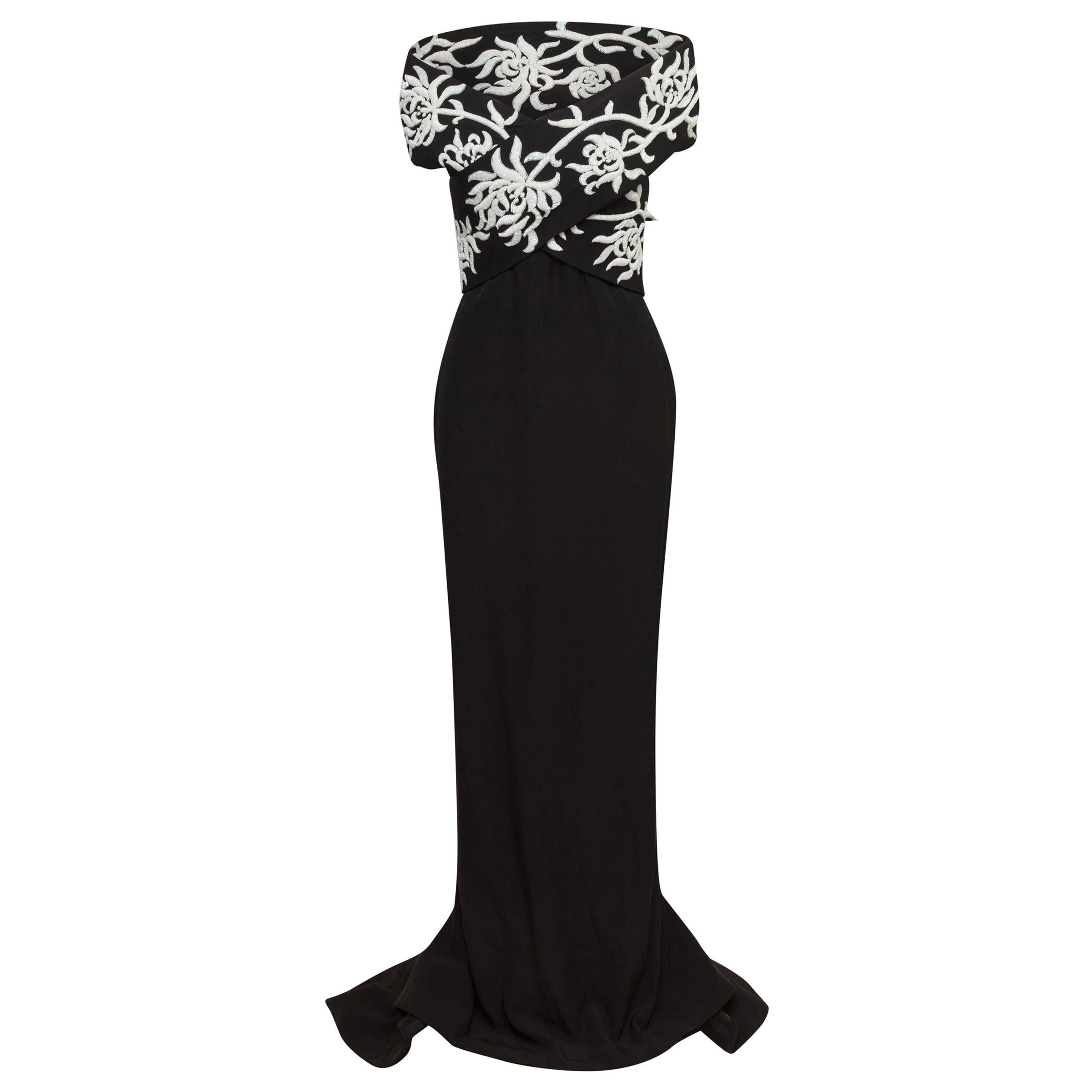 Marchesa Black & White Silk Beaded Gown