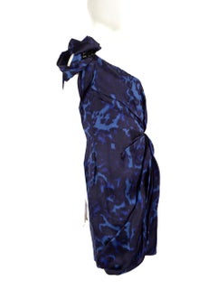 Marchesa Blue Silk Leopard Pattern Dress Size XXL