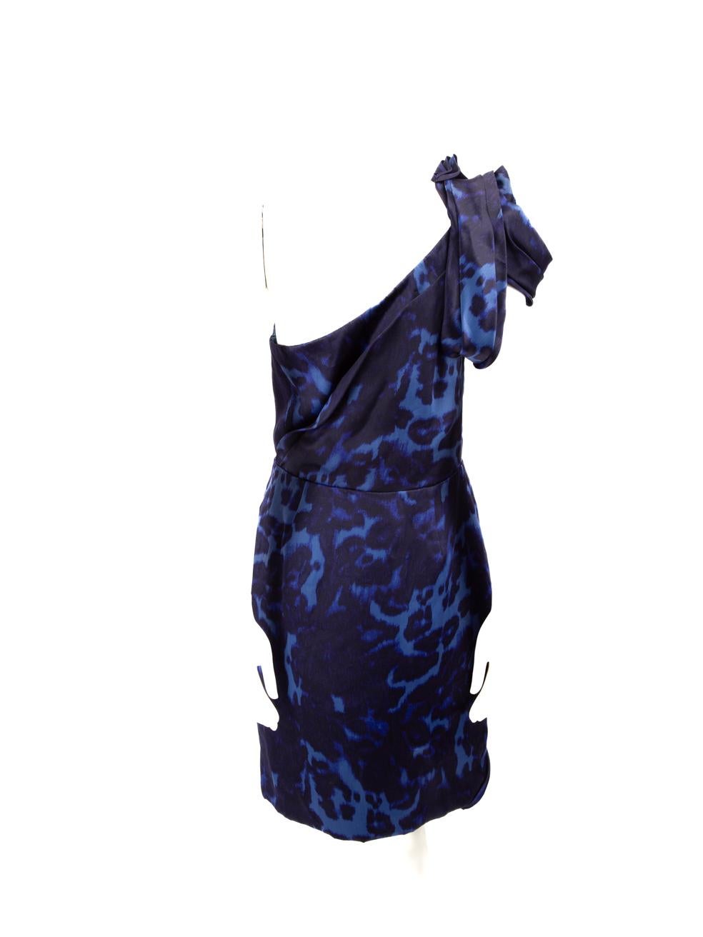 Black Marchesa Blue Silk Leopard Pattern Dress Size XXL For Sale