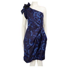 Marchesa Blue Silk Leopard Pattern Dress Size XXL