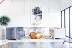 MARCHESA COFFEE TABLE - Modern Faceted Gold Leaf and Walnut Coffee Table