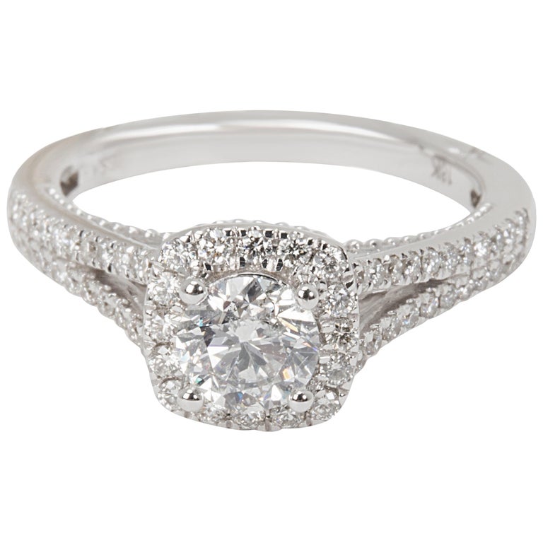 Marchesa Diamond Halo Engagement Ring in 18 Karat White Gold 1.25 Carat For Sale at 1stdibs