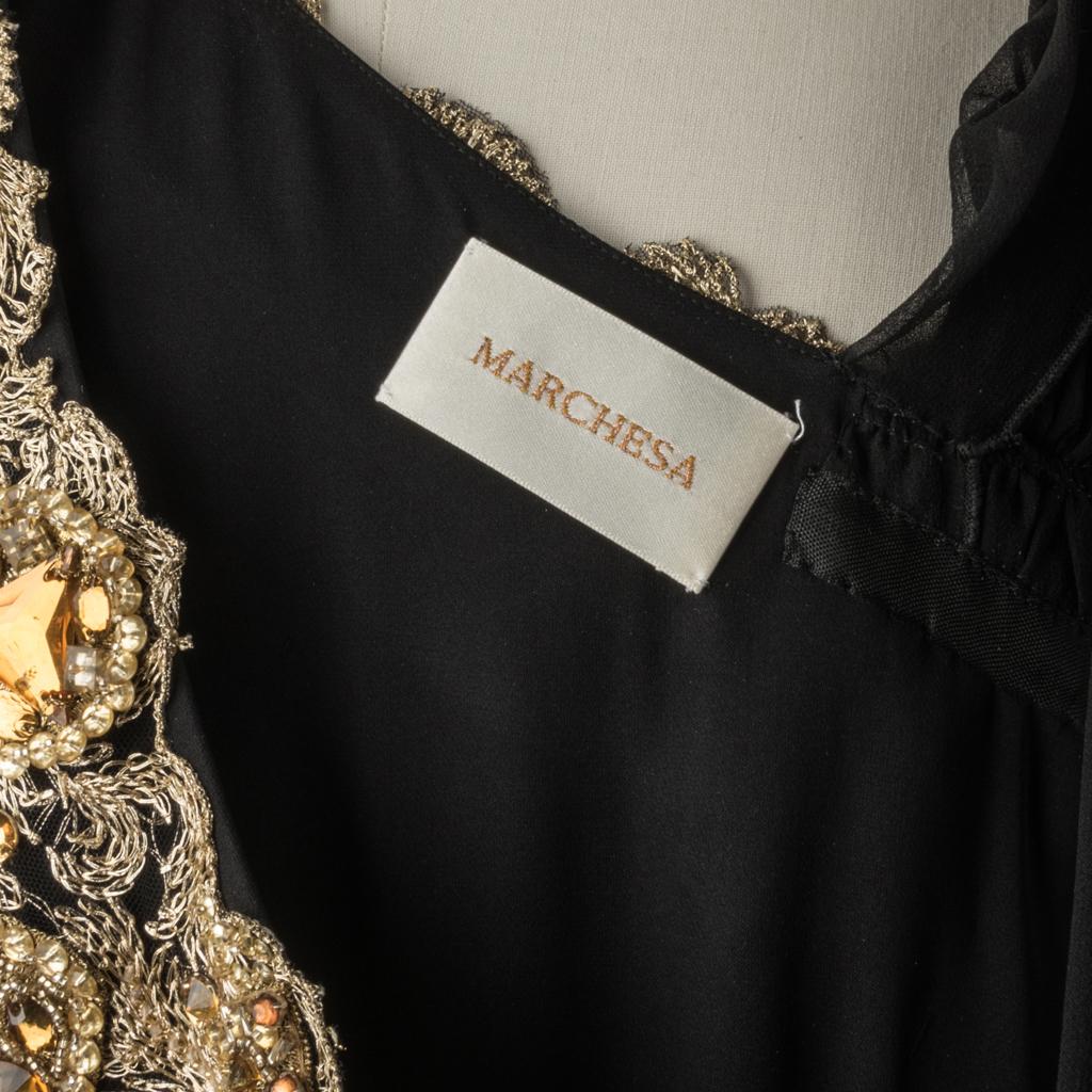 Marchesa Dress Black Gown Gold Embroidery Jewels  8 4