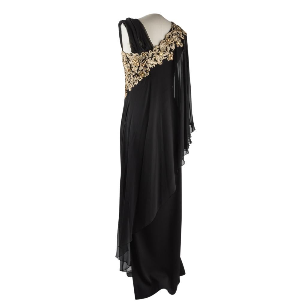 Marchesa Dress Black Gown Gold Embroidery Jewels  8 In Excellent Condition In Miami, FL