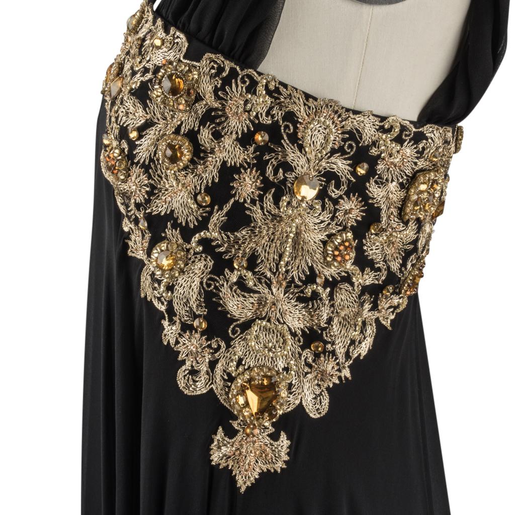 Women's Marchesa Dress Black Gown Gold Embroidery Jewels  8