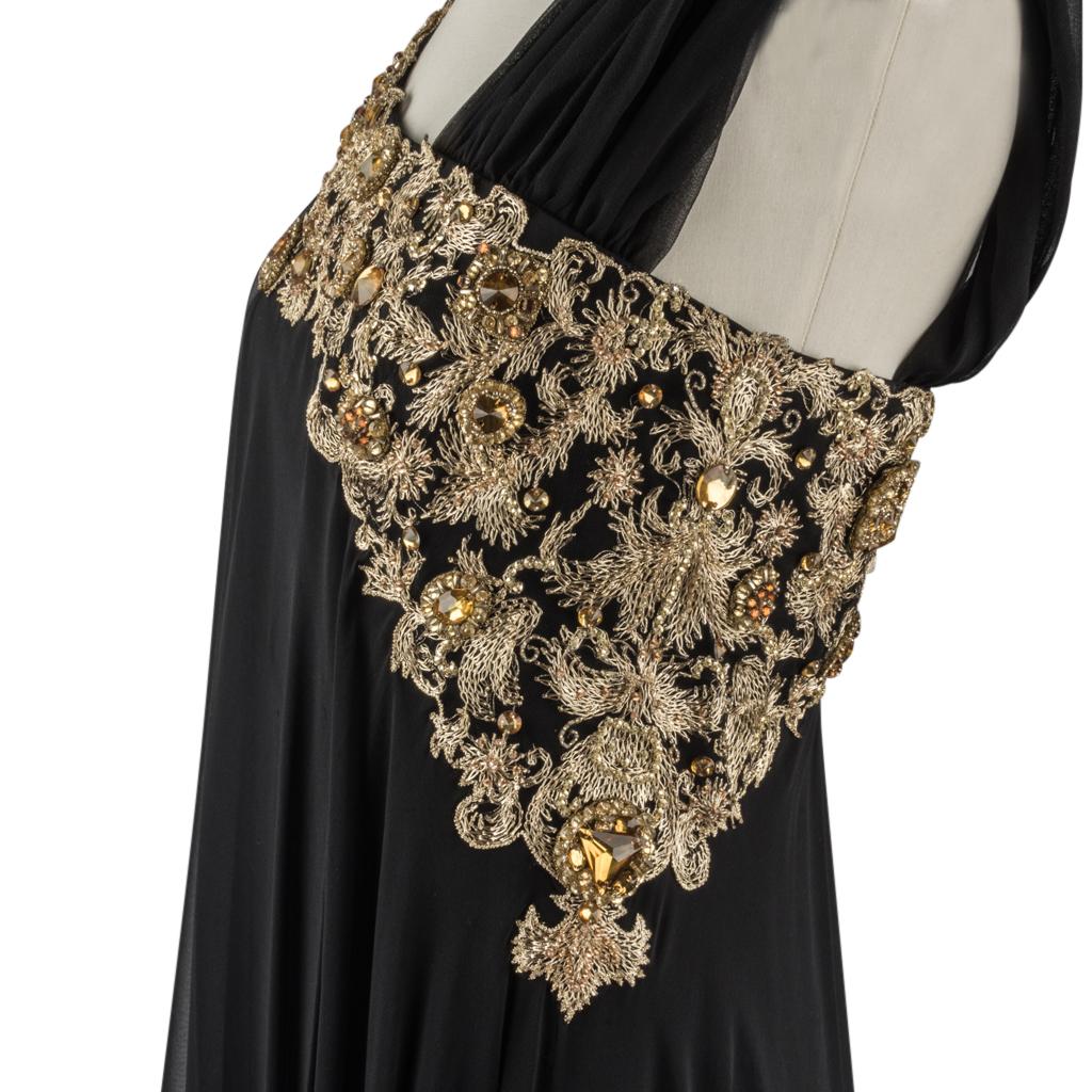 Marchesa Dress Black Gown Gold Embroidery Jewels  8 1