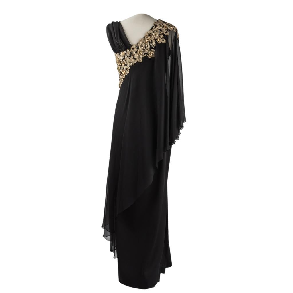 Marchesa Dress Black Gown Gold Embroidery Jewels  8 2