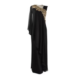 Used Marchesa Dress Black Gown Gold Embroidery Jewels  8