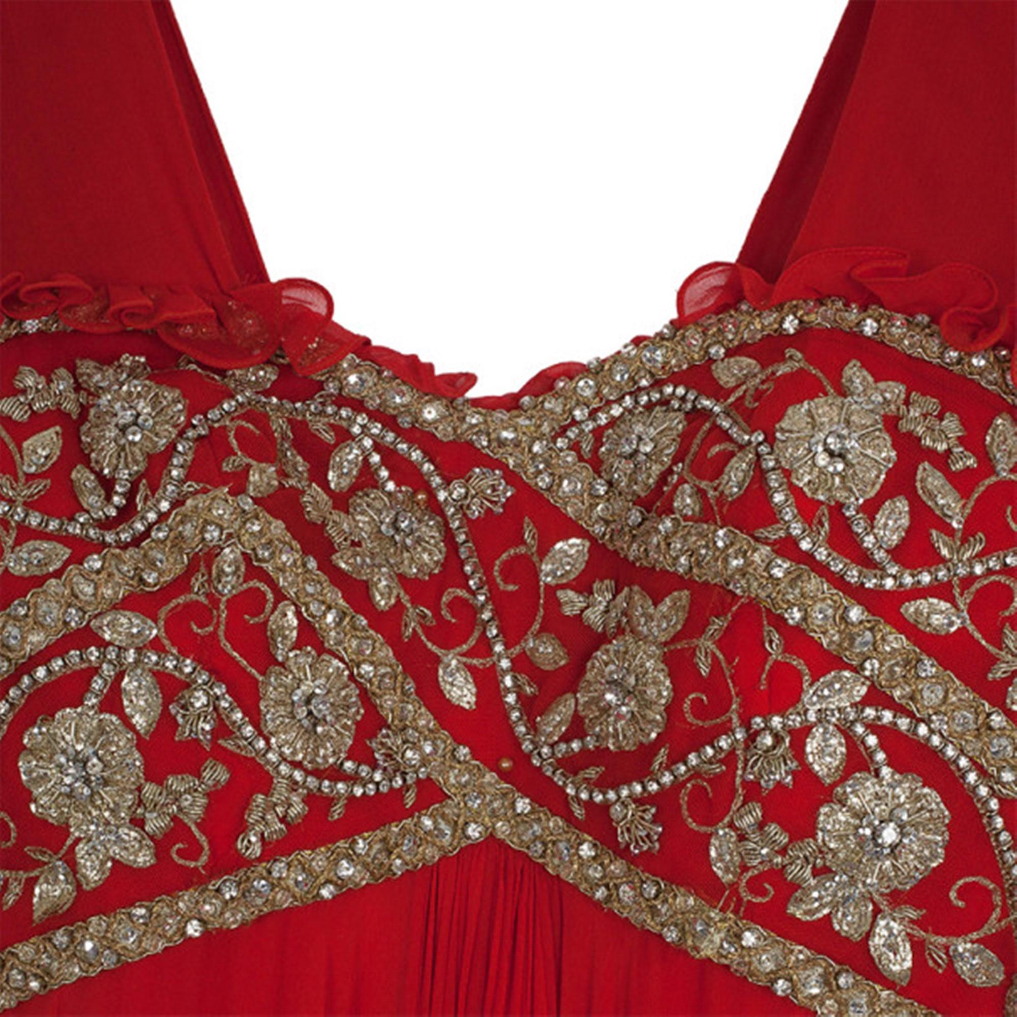 Red Marchesa Embellished Empire Waist Gown S