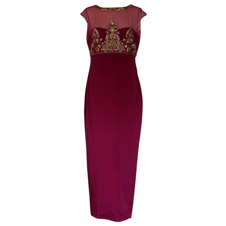 Marchesa Fuchsia Evening Dress IT 42 with Golden Embroidery