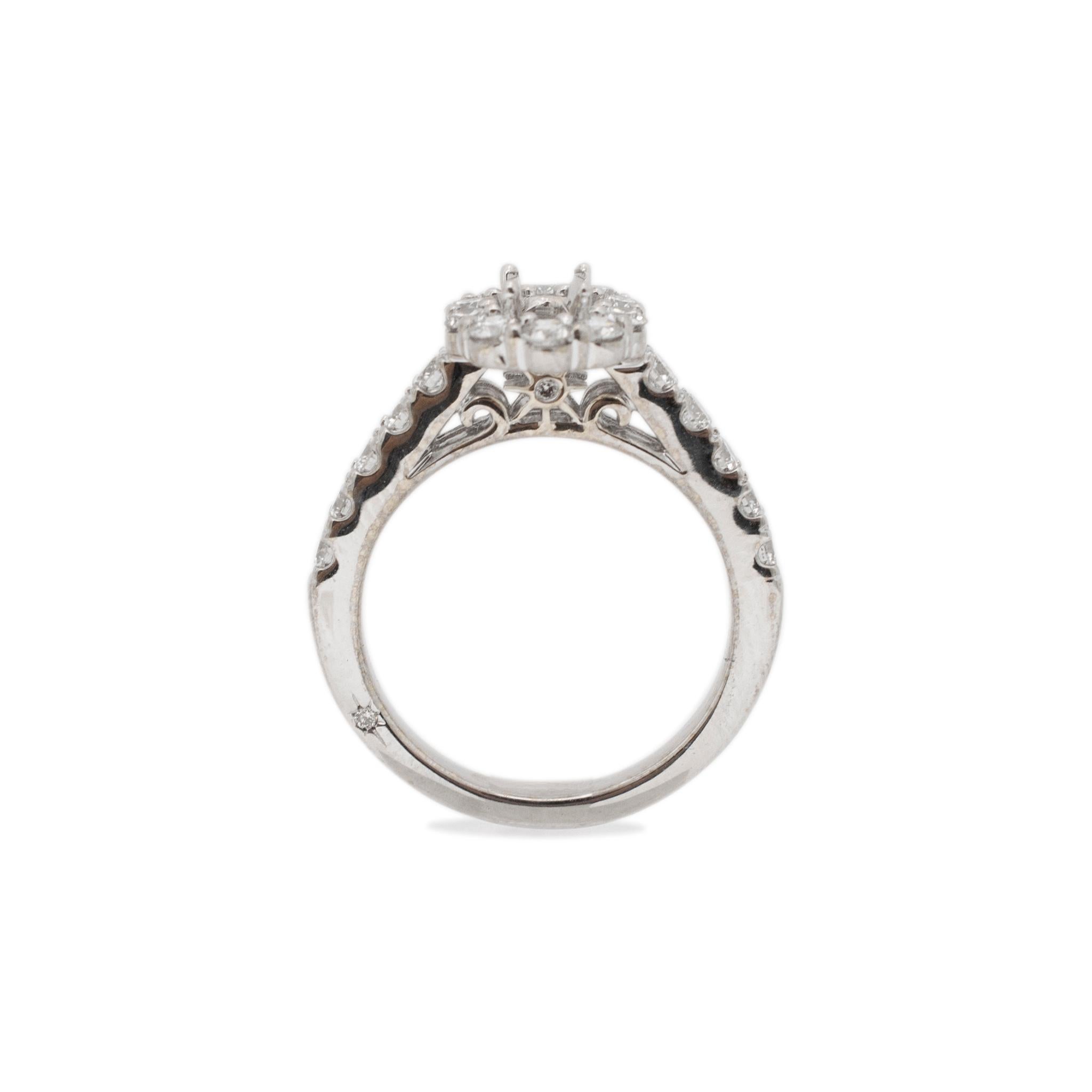 De las mujeres Marchesa Anillo de compromiso de oro blanco de 18 quilates con halo de diamantes ovalado semimontado para mujer en venta