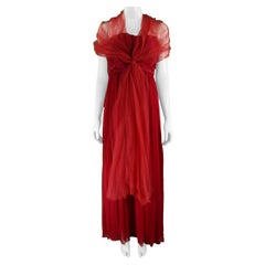 MARCHESA Long Red Dress with Tulle Shawl size 10 