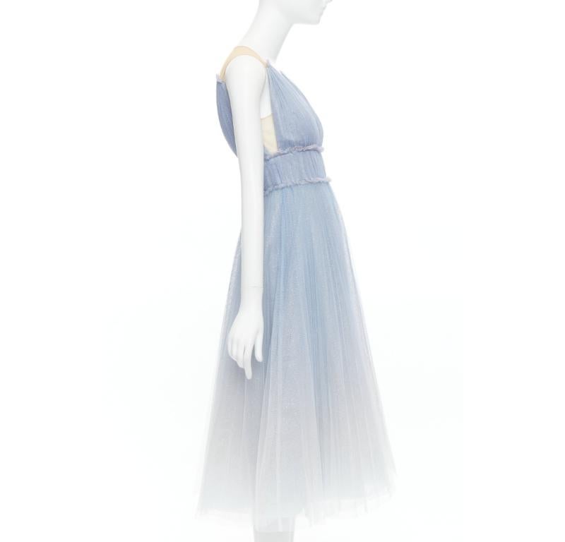 MARCHESA NOTTE vestido de tul azul bebé blanco ombre con cintura fruncida UK6 XS en Excelente Estado en Hong Kong, NT