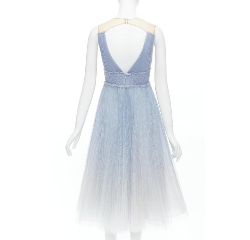 De las mujeres MARCHESA NOTTE vestido de tul azul bebé blanco ombre con cintura fruncida UK6 XS