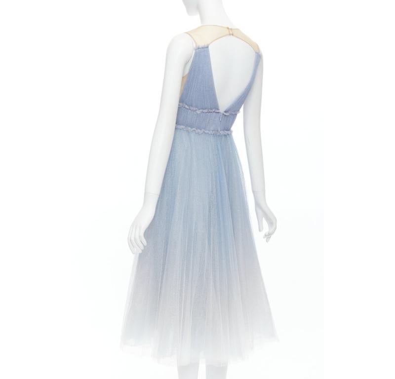 MARCHESA NOTTE vestido de tul azul bebé blanco ombre con cintura fruncida UK6 XS 1