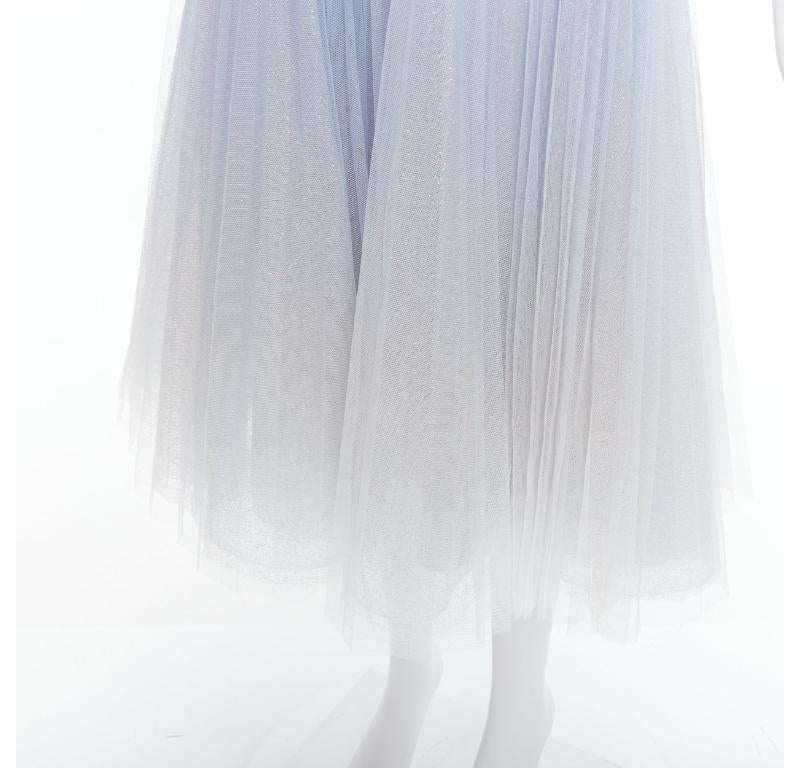 MARCHESA NOTTE vestido de tul azul bebé blanco ombre con cintura fruncida UK6 XS 2