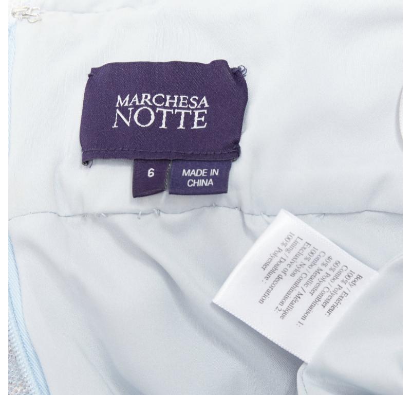 MARCHESA NOTTE vestido de tul azul bebé blanco ombre con cintura fruncida UK6 XS 3