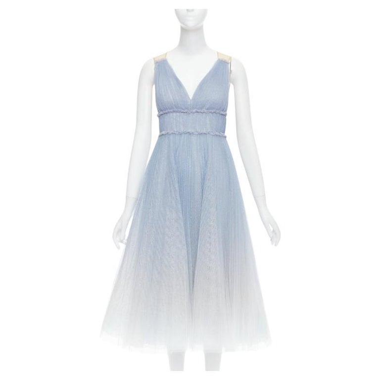 MARCHESA NOTTE baby blue white ombre ruched waist tulle dress UK6