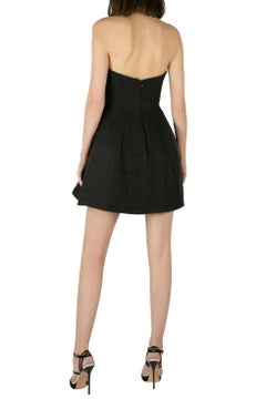 Marchesa Notte Black Cotton Silk Floral Sequined Appliqué Strapless Mini Dress S