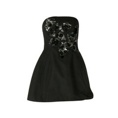Marchesa Notte Black Cotton Silk Floral Sequined Appliqué Strapless Mini Dress S