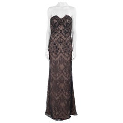 Marchesa Notte Black Embellished Lace Overlay Strapless Evening Gown M