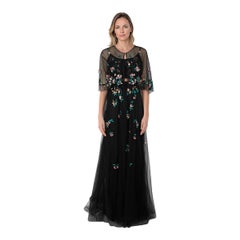 Marchesa Notte Black Floral Embroidered Cape & Gown Size S