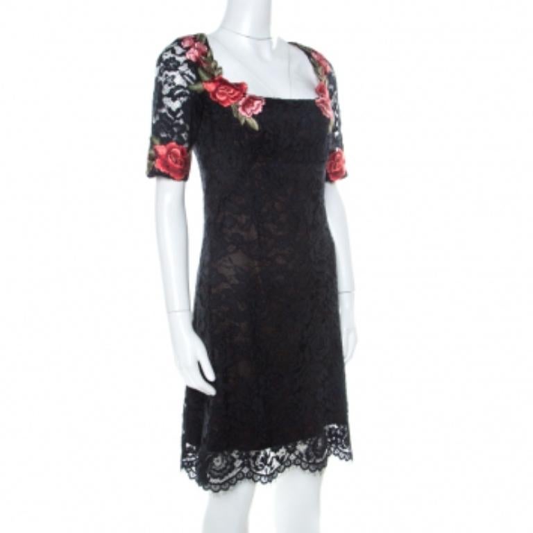 De las mujeres Marchesa Notte Vestido corto sin espalda con apliques florales de encaje negro S en venta