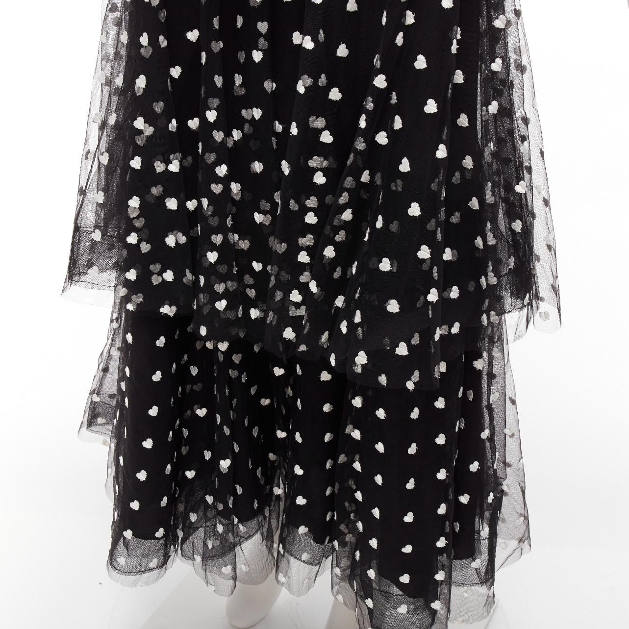 MARCHESA NOTTE black mesh white heart embroidered halter neck tiered gown US0 XS For Sale 3
