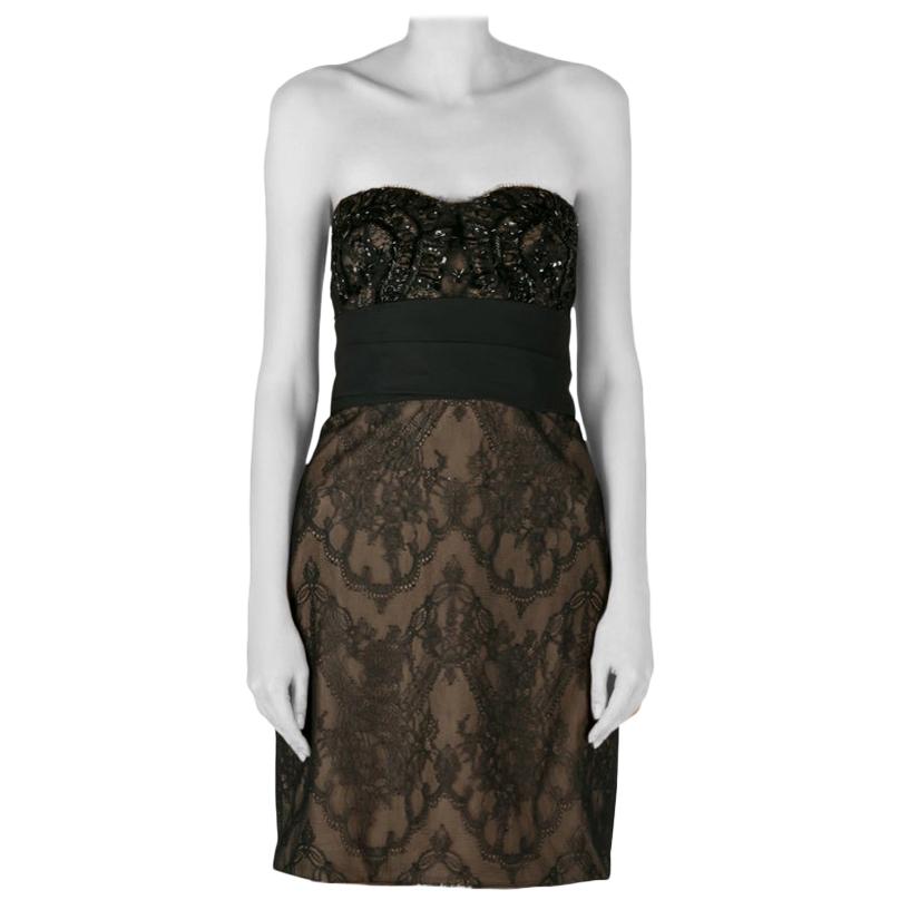 Sleek Black Strapless Pencil Dress With Rhinestones
