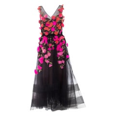 Marchesa Notte Black Tulle Sleeveless 3D Floral High Low Gown M For Sale at  1stDibs | marchesa 3d floral embroidered tulle gown, marchesa notte high  low dress, black high low gown